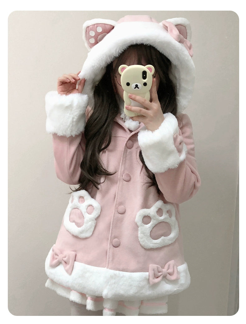 Kawaii Lolita Plush Coat Lovely Warm Winter Coat M Pink Coat Only