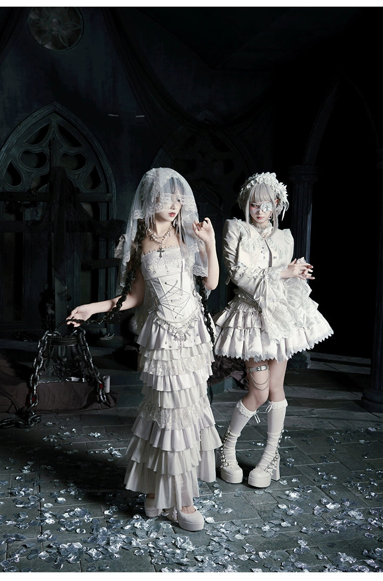 With PUJI - Letter and Poetry · Humanoid Robot - Silver Gothic Lolita Mermaid Skirt Set 43861:787625