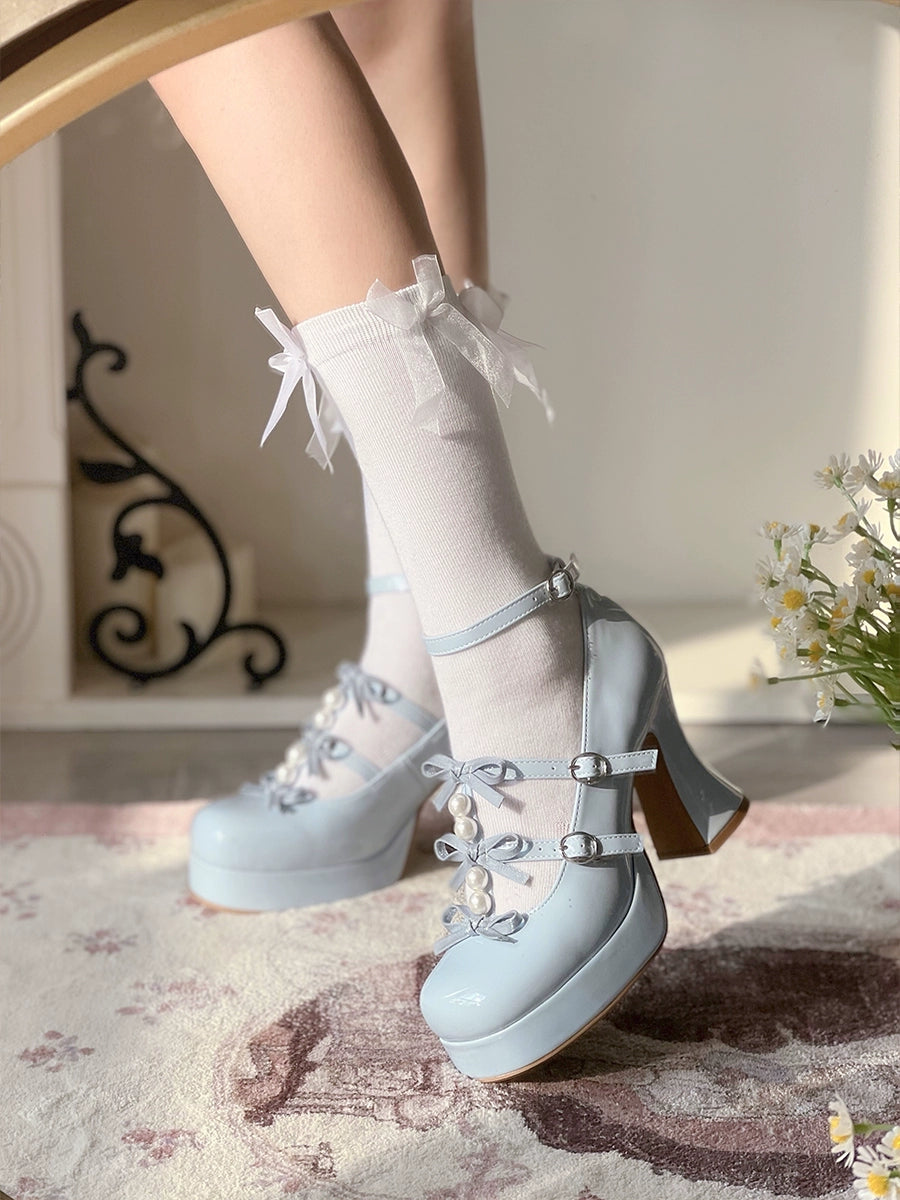 Pure Tea For Dream - Sweet Lolita Platform Pearl Bow Shoes