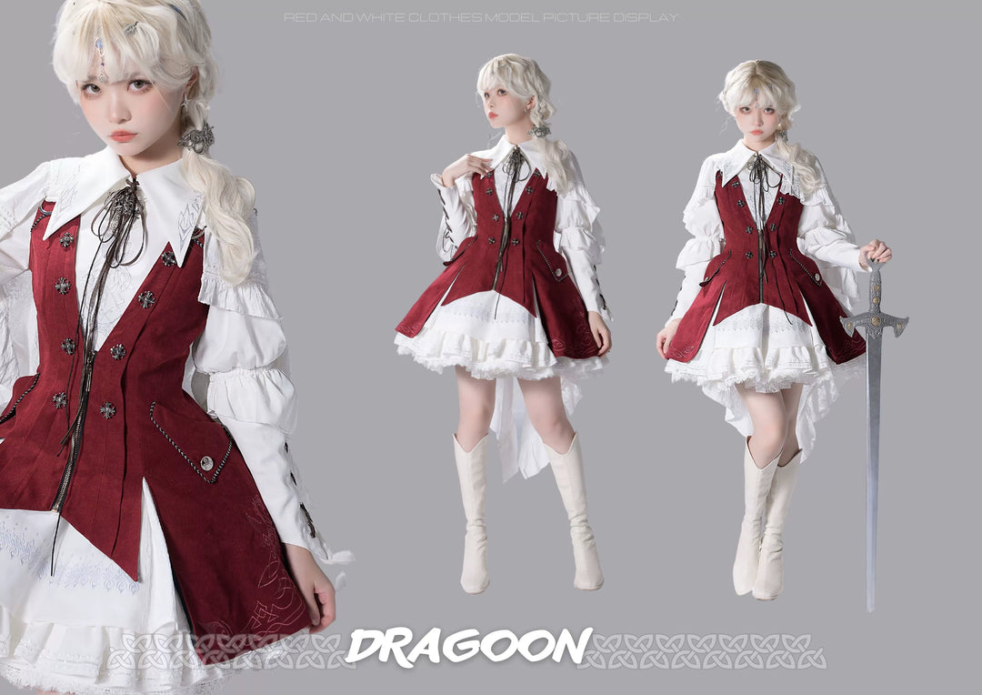 Wuyuzhe~Dragoon Knight 1.0 Version~Western Fantansy Style Suit Embroidery Dress Set Double-Sided Vest   