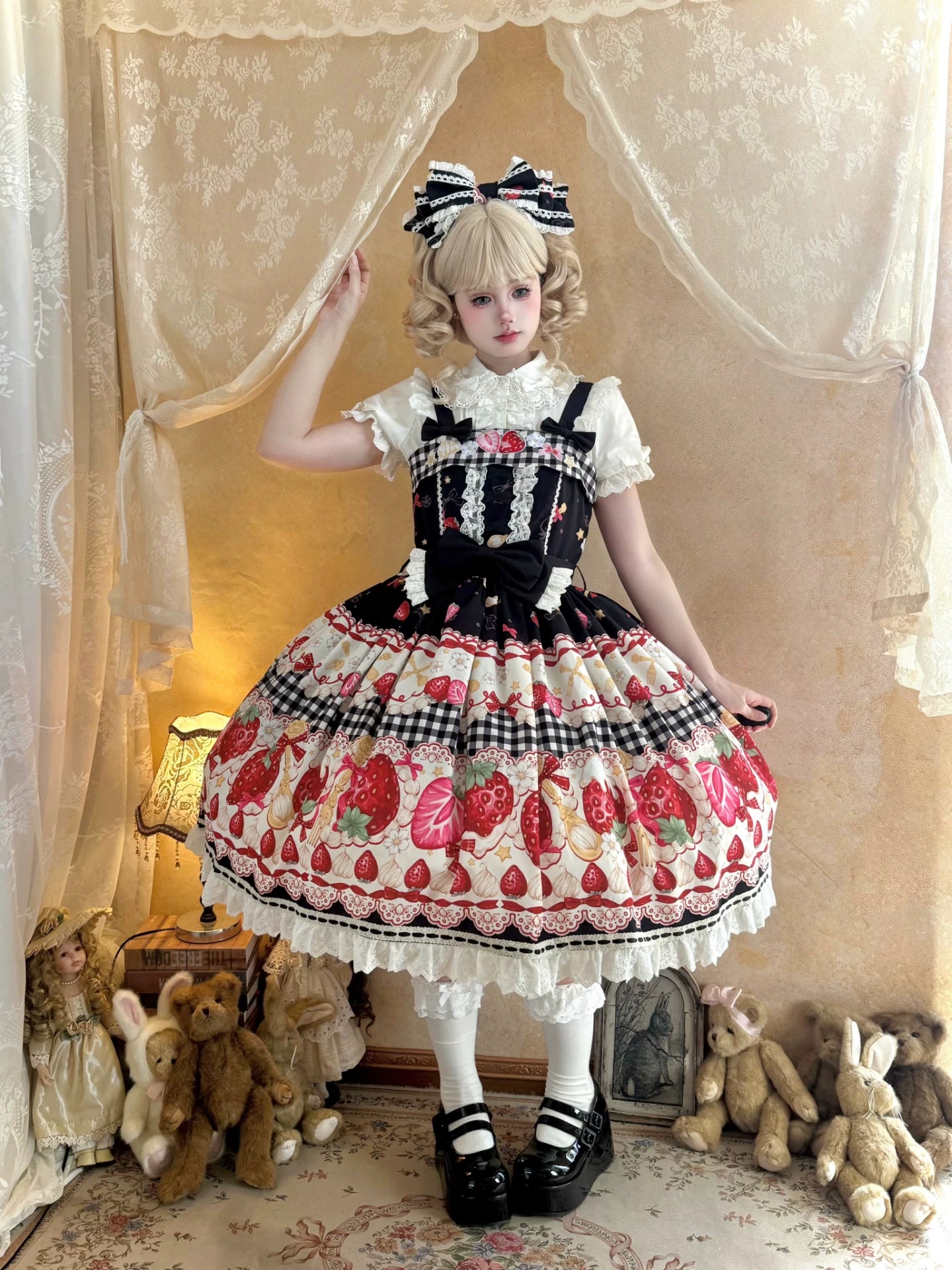 Plaid Strawberry Jam - Sweet Lolita Strawberry Printed JSK Dress 45545:852986