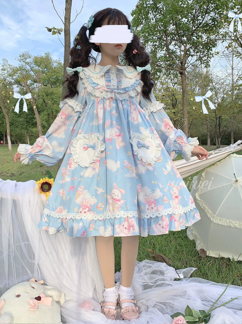 Sweet Soft Bunny - Printed Sweet Lolita OP Dress, Bunny Ears 44863:826538