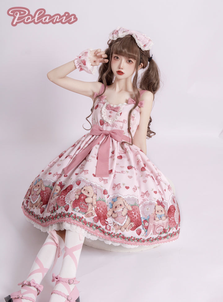 Polaris Lolita~Rabbit Berry Gift Box~Sweet Lolita JSK Pink Lolita Dress   