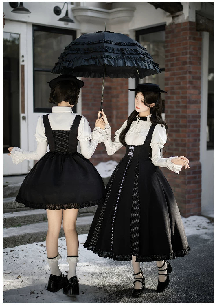Monochrome Sonata - Classic Lolita Bust-supporting JSK Set, Piano Inspired