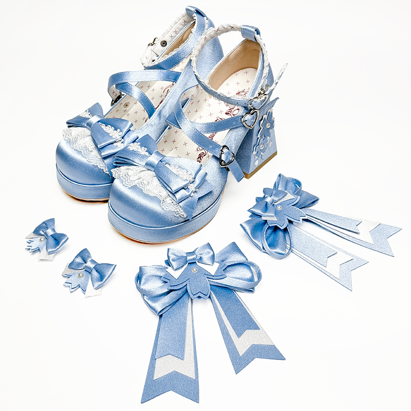 Sakura Oath - Sweet Lolita Chunky Heel, 3D Floral Decoration (蓝色 / 34 35 36 37 38 39 40 41) 44458:809034