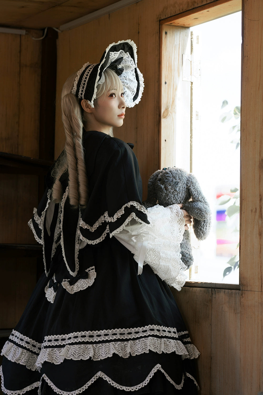 Vintage Petal Rabbit - Pure Cotton Kawaii Lolita Cape With Rabbit Ear Hood 43138:767107