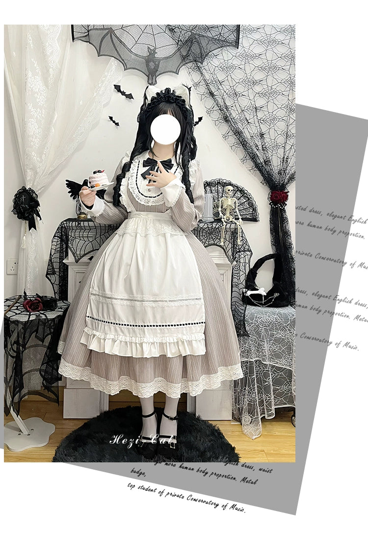 Hezi's Cat Haven~Black Cat Butler~Maid Lolita OP Dress Elegant Black and White Dress 40552:664670