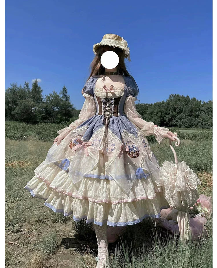 (BFM)Shuangsheng Dream Island~Country Lolita Dress OP Bouquet Embroidery   