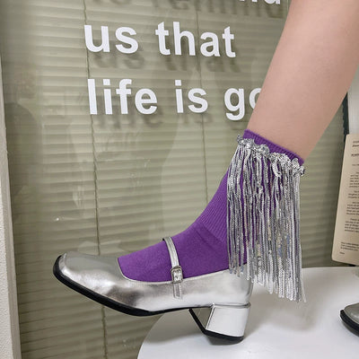 WAGUIR~Retro Lolita Socks Y2K Fringed Lace Mid-tube Socks   