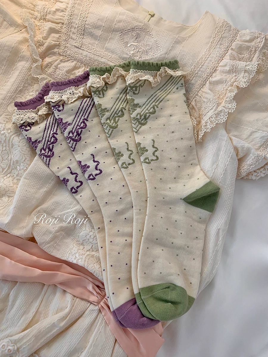 Roji Roji~Kawaii Lolita Bow Cotton Short Socks   