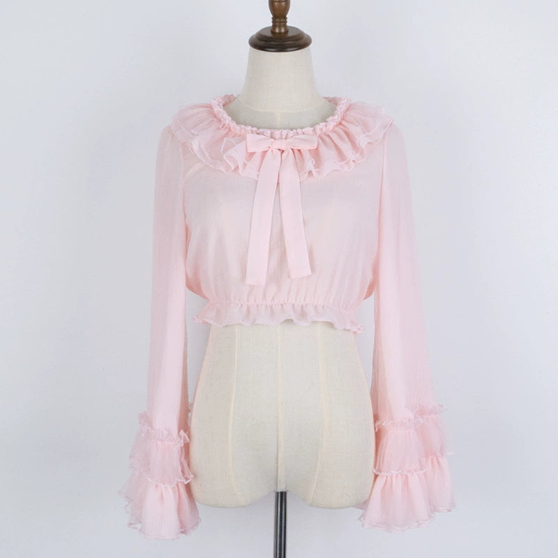 Sakurada Fawn - Plus Size Lolita Blouse Cheese Chocolate Long Sleeve M pink