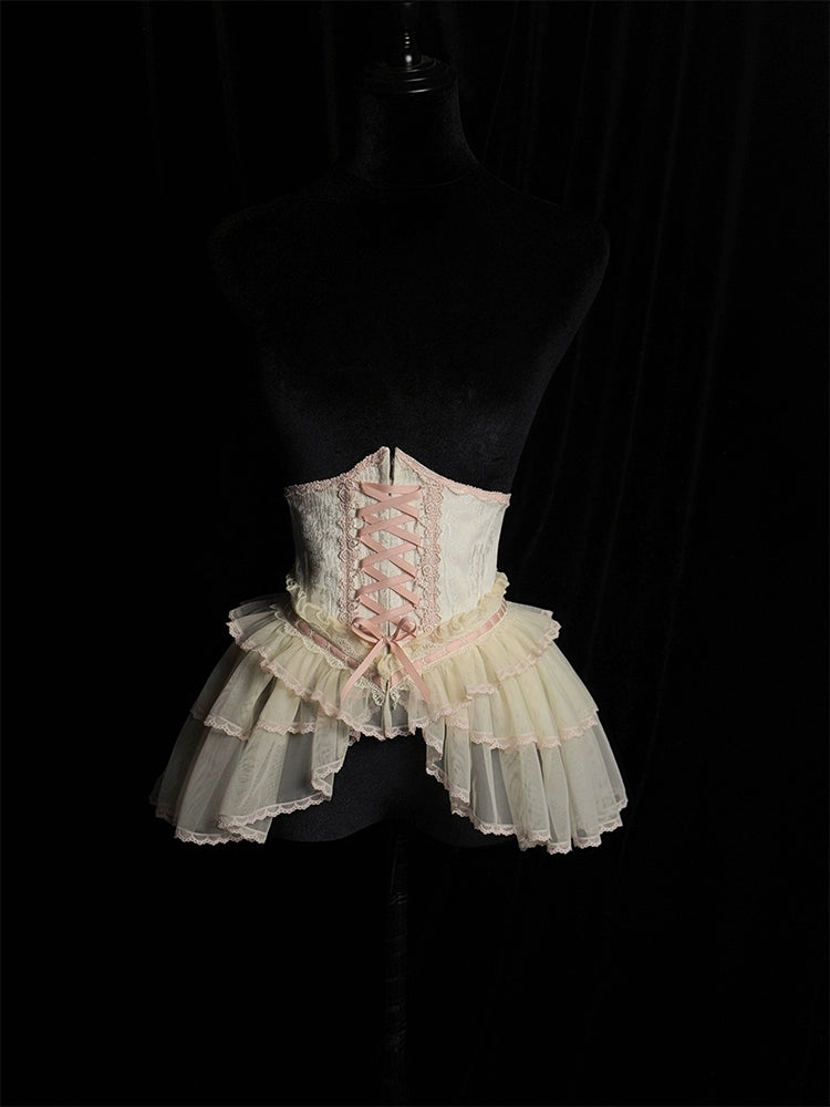 Alice Girl~Cross~Gothic Princess Lolita Corset with Multiple Layers Hem XS ivory-pink corset only