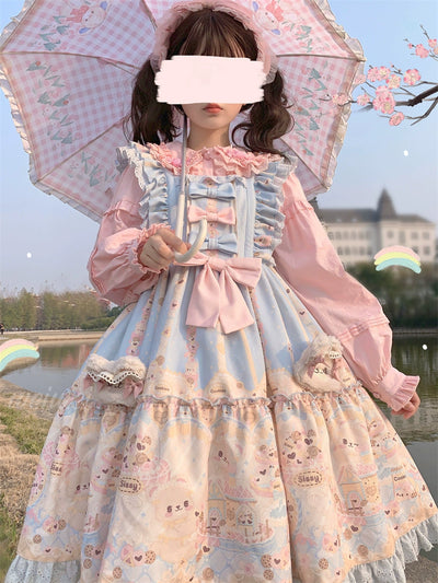 Sugar Girl~Sweet Lolita Shirt Pink White Shirt for Autumn and Winter   