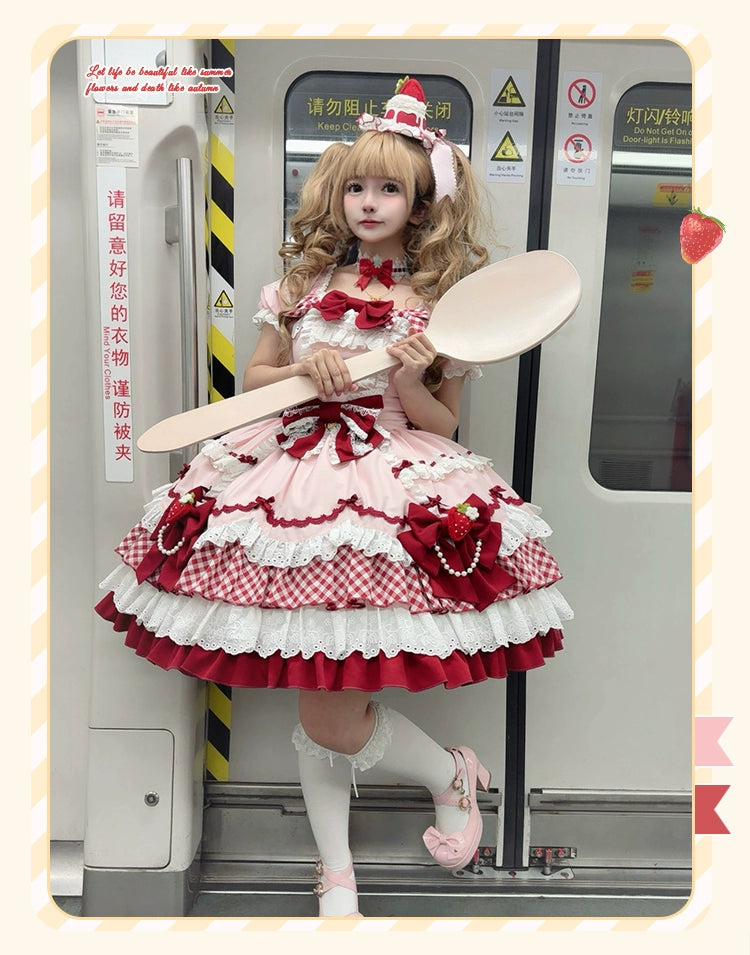 Sakurahime~Berry Sweetheart~Sweet Lolita OP Suit Old School Lolita Dress and Top Hat