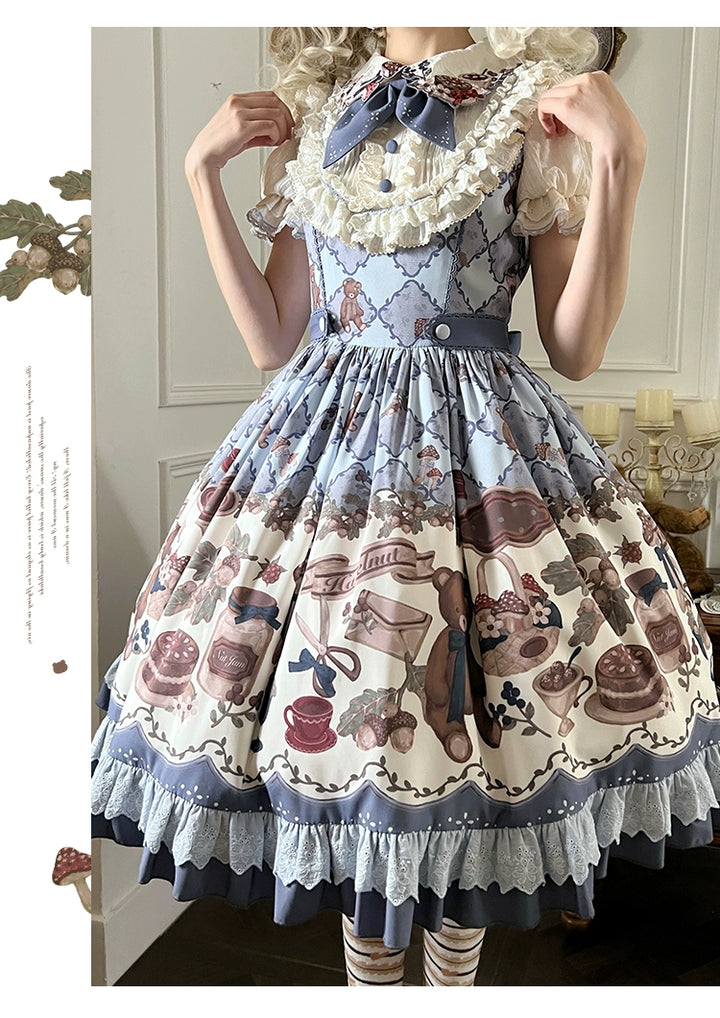 Spireme Cat - Hazelnut Bear - Kawaii Lolita Dress, Bear & Dessert Print OP Only S