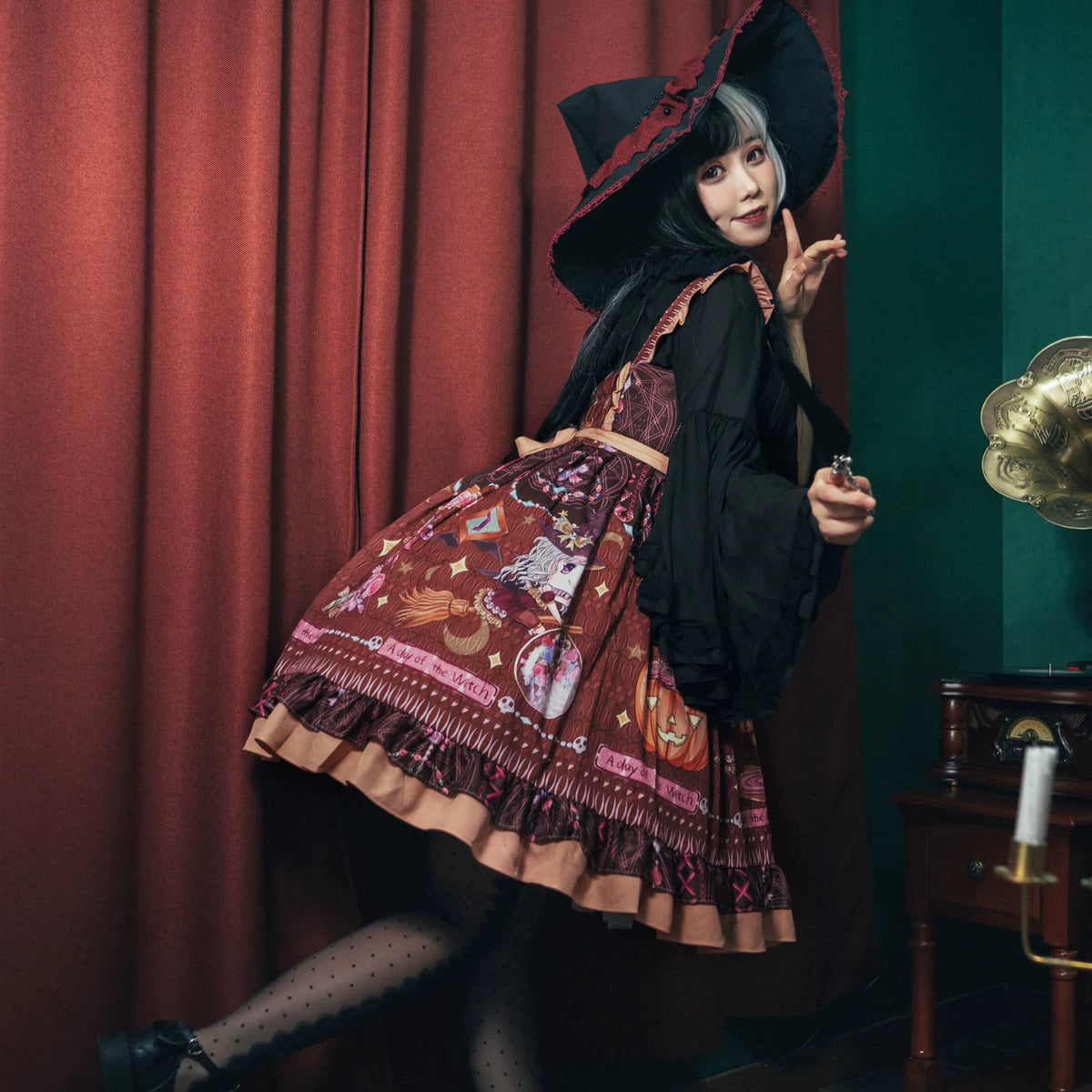 Halloween Sweet Lolita JSK Dress, Witch & Pumpkin Print 45945:869591