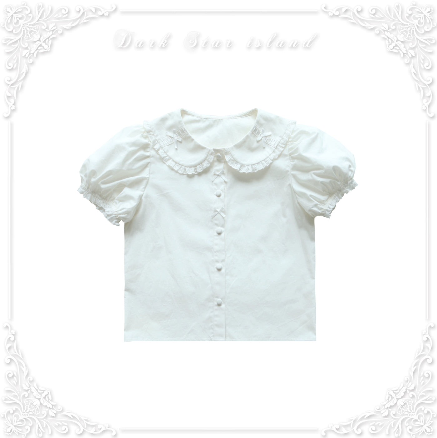 Dark Star Island~Kawaii Lolita Dress OP Blouse SK Set Free size Off-white pure cotton bubble sleeve shirt 