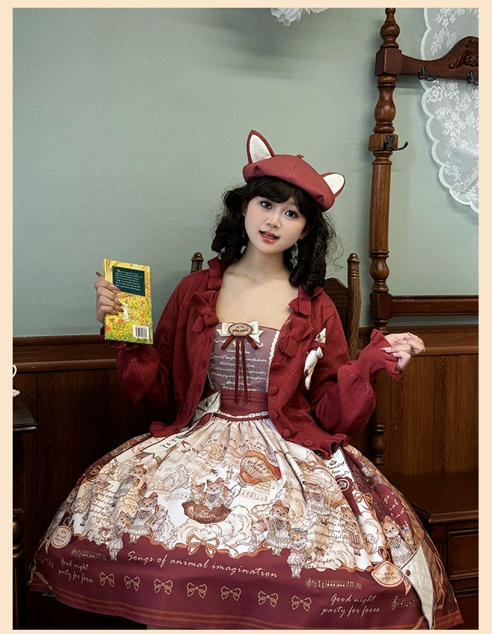 Alice Girl~Fox Band~Printed Sweet Lolita JSK Dress Square Neckline Daily Dress