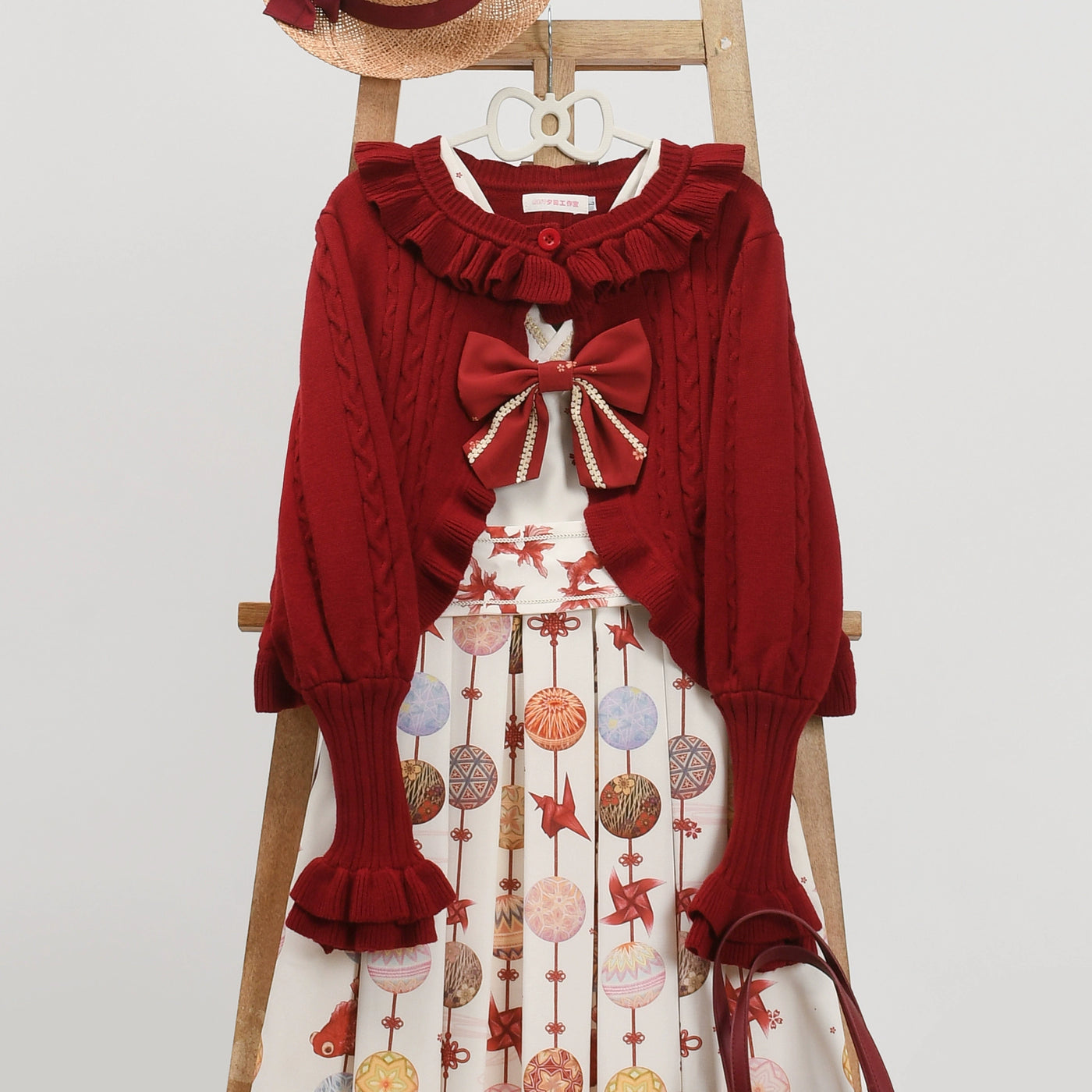 MIST~Pear Dream~Kawaii Lolita Cardigan Short Knit Sweater Multicolors S burgundy 