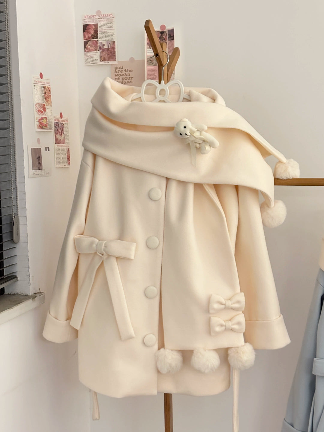 Platycodon House~Winter Sweet Lolita Coat Long Scarf Outerwear Apricot tweed coat only S