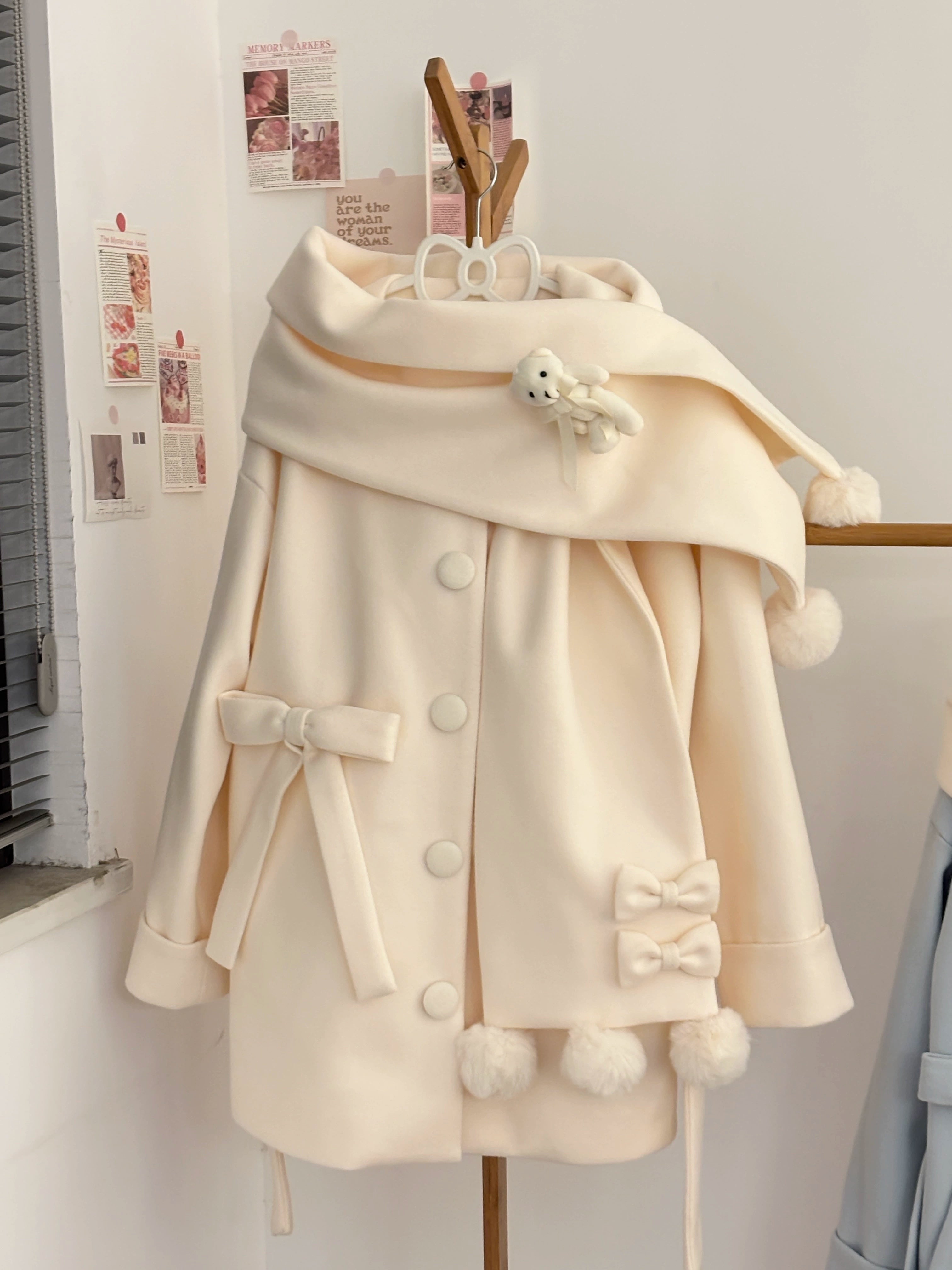 Platycodon House - Winter Sweet Lolita Coat Long Scarf Outerwear Apricot tweed coat only S