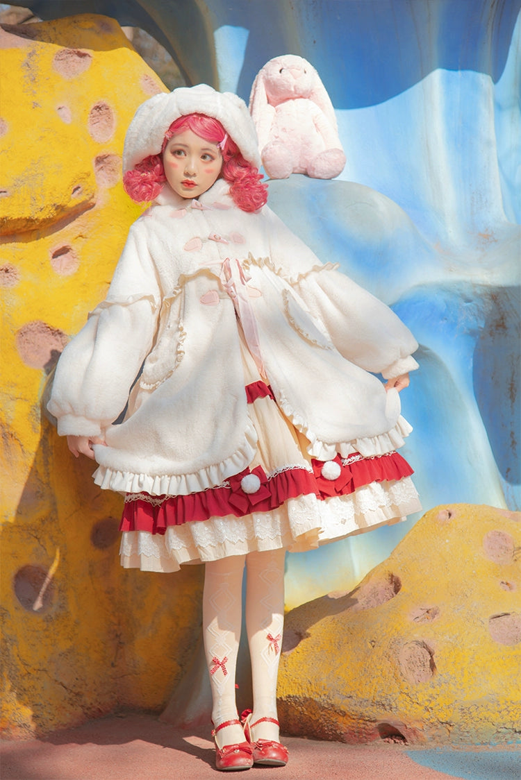 ZhiJinYuan~Long Ear Bunny~Kawaii Lolita Coat Fleece Bunny Ear Top   