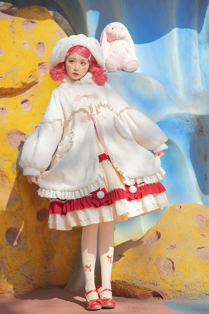 ZhiJinYuan~Long Ear Bunny~Kawaii Lolita Coat Fleece Bunny Ear Top