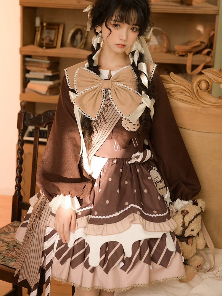 Half Sweet Lolita~Chocolate Milk Pie~Sweet Lolita Jumper Dress Summer Salopette S Coat 