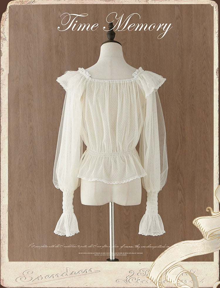 Time Memory~Layered Heart~Sheer Classic Shirt with Mutton Sleeves & Polka Dot 42821:757748