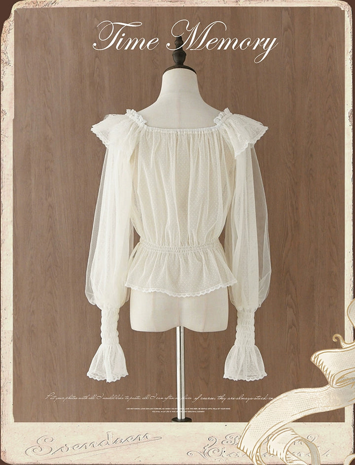 Time Memory~Layered Heart~Sheer Classic Shirt with Mutton Sleeves & Polka Dot 42821:757748