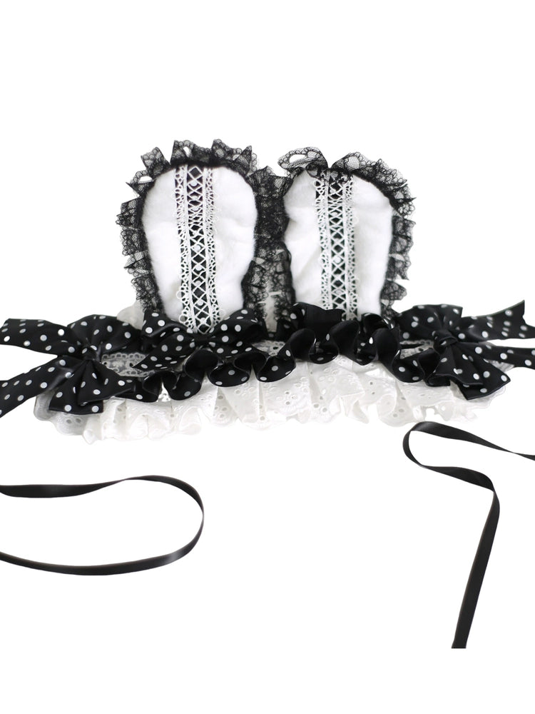 Xiaogui - Sweet Lolita Polka Dot Lace Hairband, Shapeable Bunny Ears 44127:797248