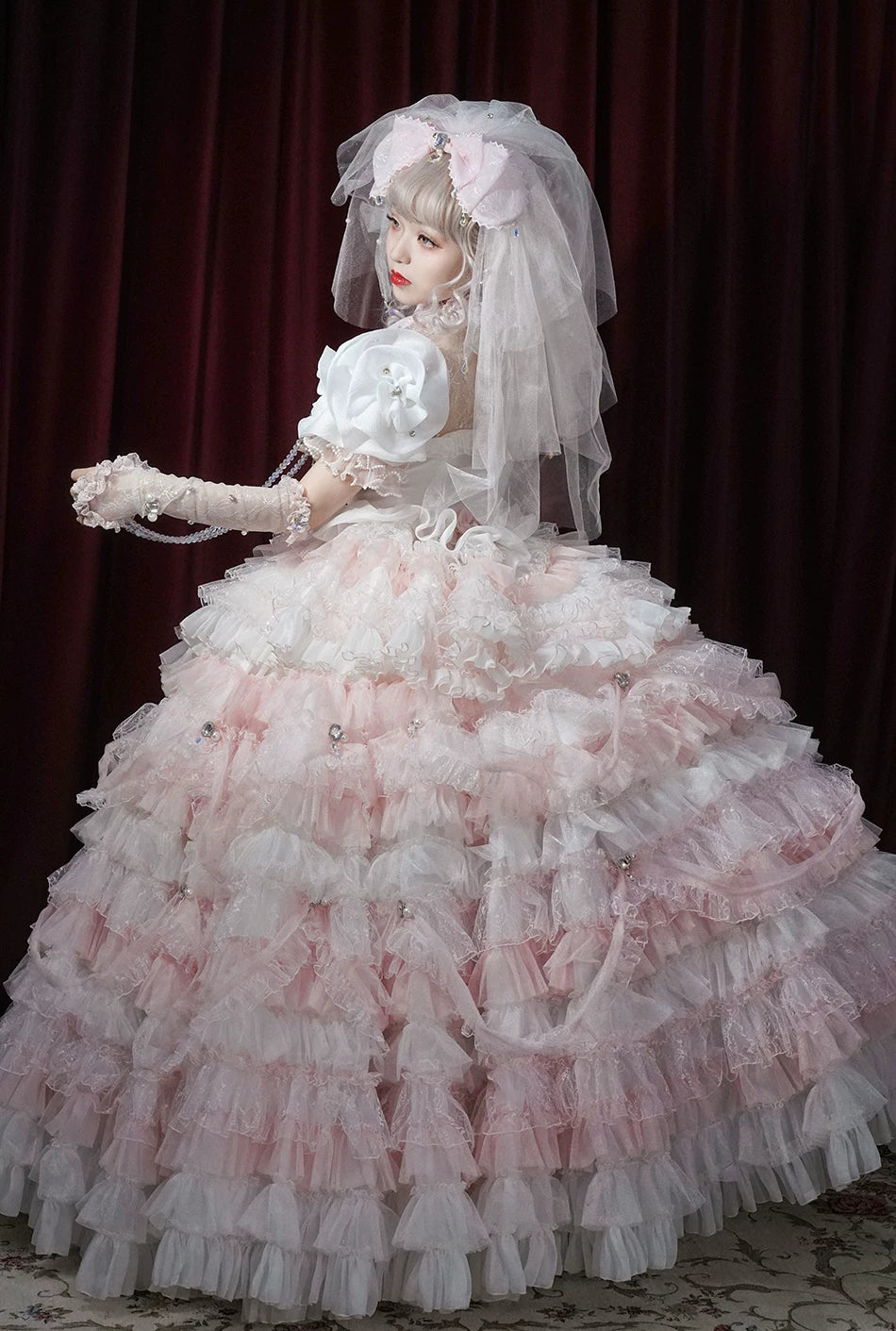 Moonlit Crystal Reverie - Wedding Sweet Lolita Top and Skirt Set, Fishbone Waist (L M S XL) 44831:829584