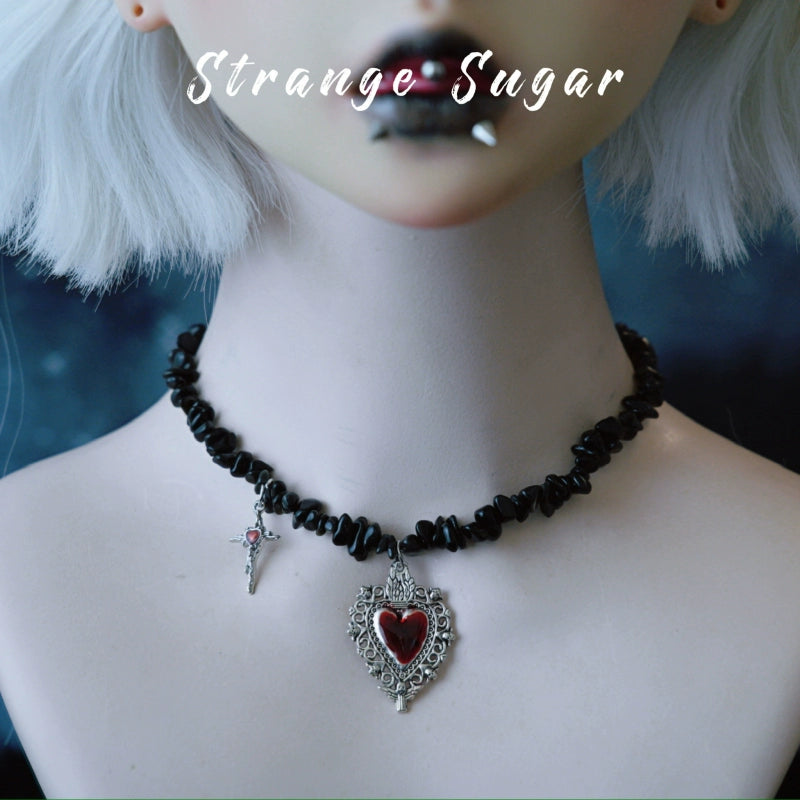 Strange Sugar - Handmade Gothic Lolita Choker, Multiple Pendant Vintage Heart