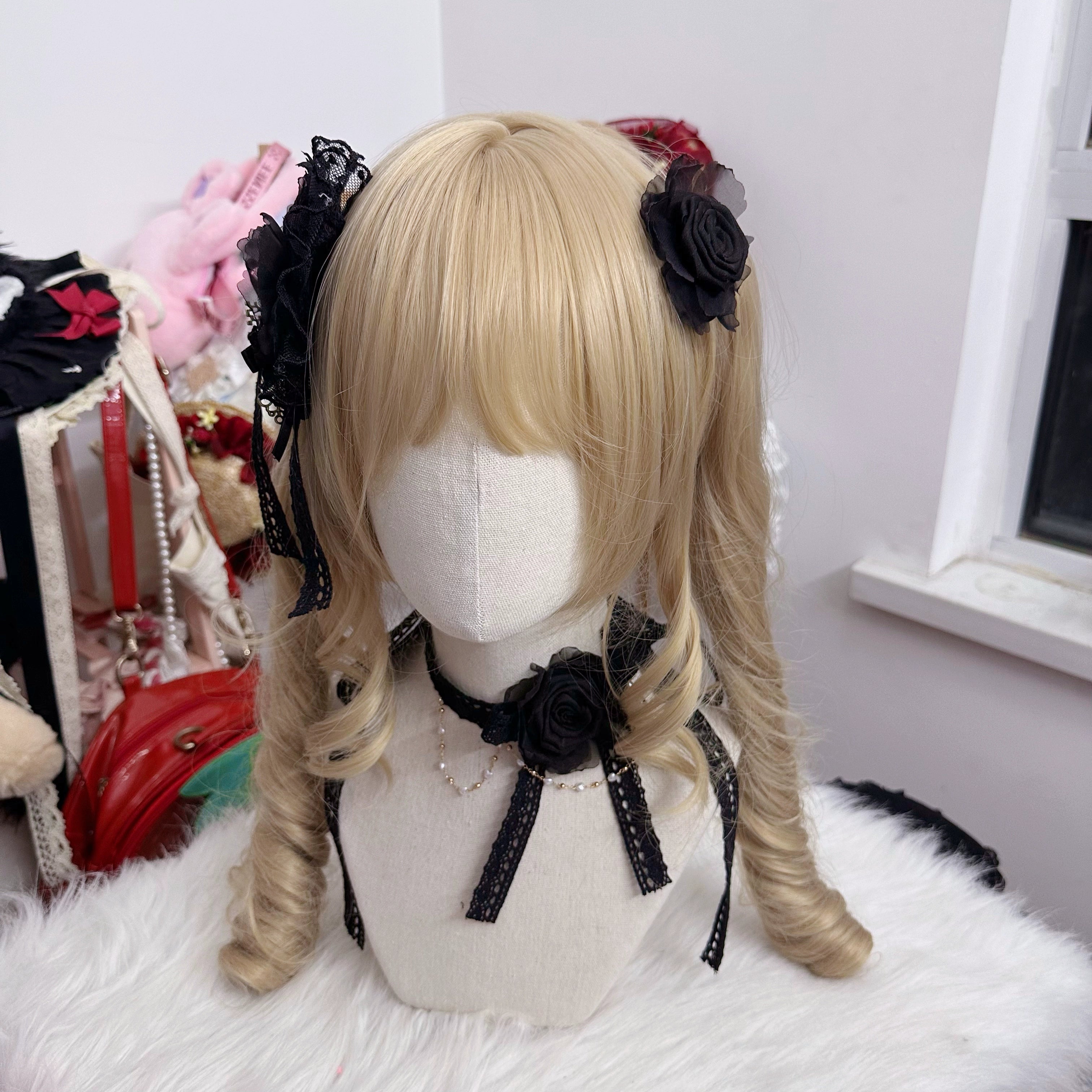 Chestnut Lolita - Elegant Lolita Rose Choker Handmade Headdress Set Multicolors
