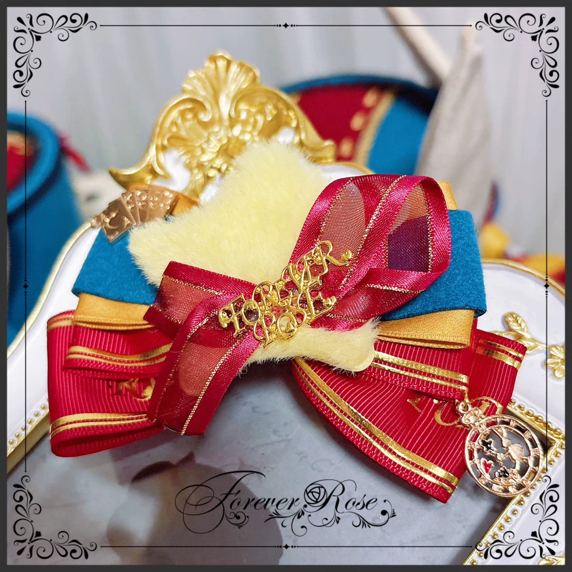 Circus-inspired Lolita Top Hat, Bunny Ear Blue-green - Side Clip (pre order)