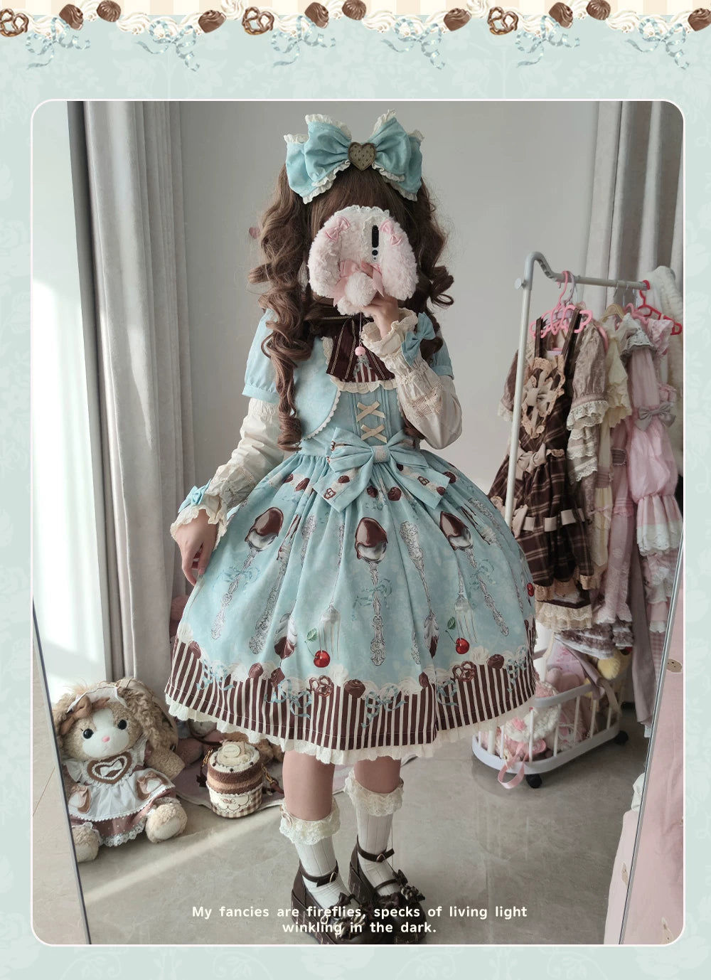 Dessert - Kawaii Lolita Sailor Collar OP Dress, Chocolate & Fork Print 44905:827112