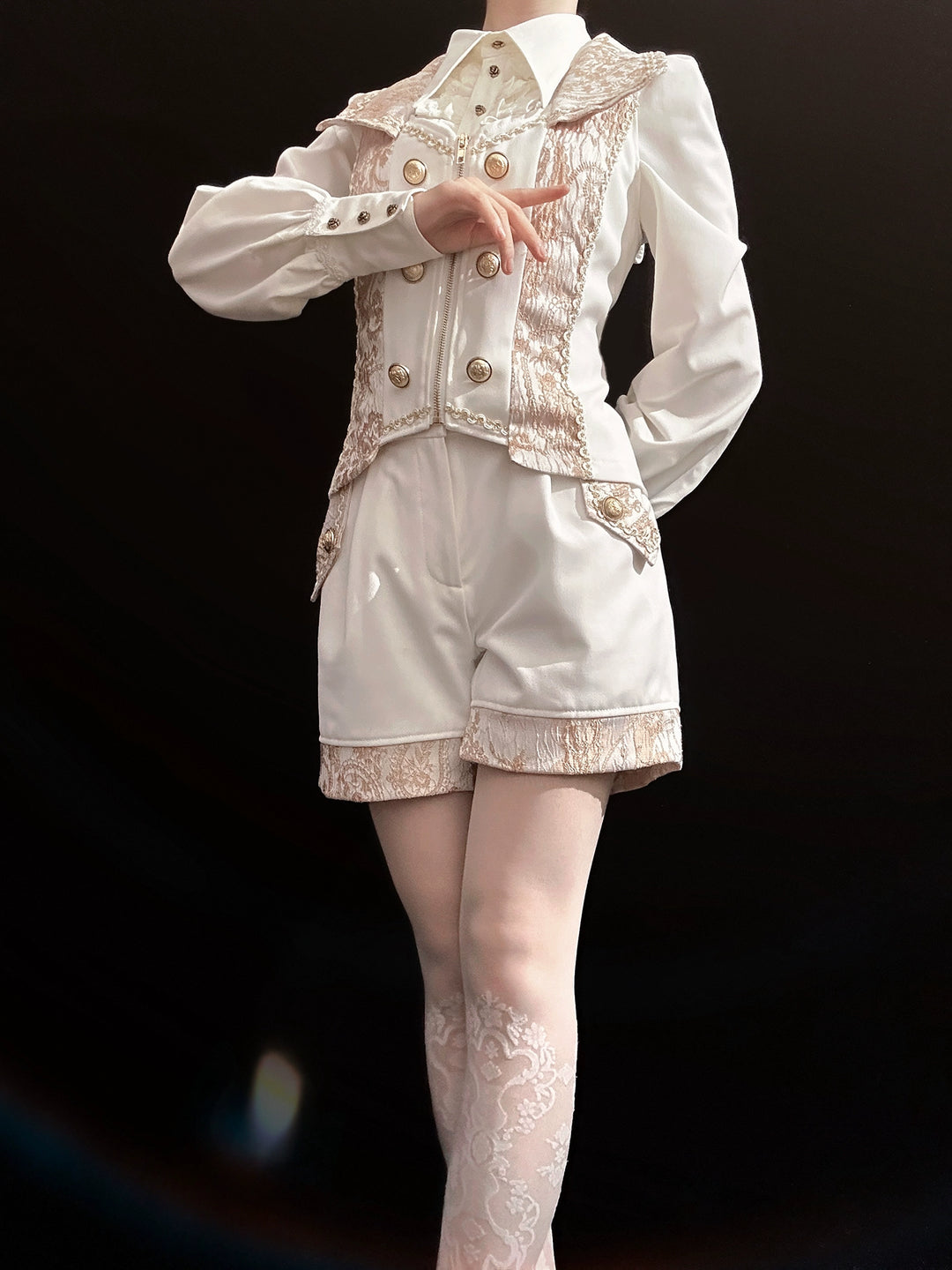 Little Dipper~Oath of the Chapter~Ouji Lolita Suit Embroidered Prince Vest Shorts Coat [Vest] White Gold S 