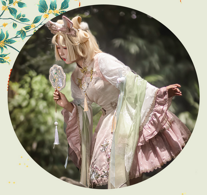 NanshengGe~Touch The Moon~Han Lolita Rabbit Embroidery Dress   