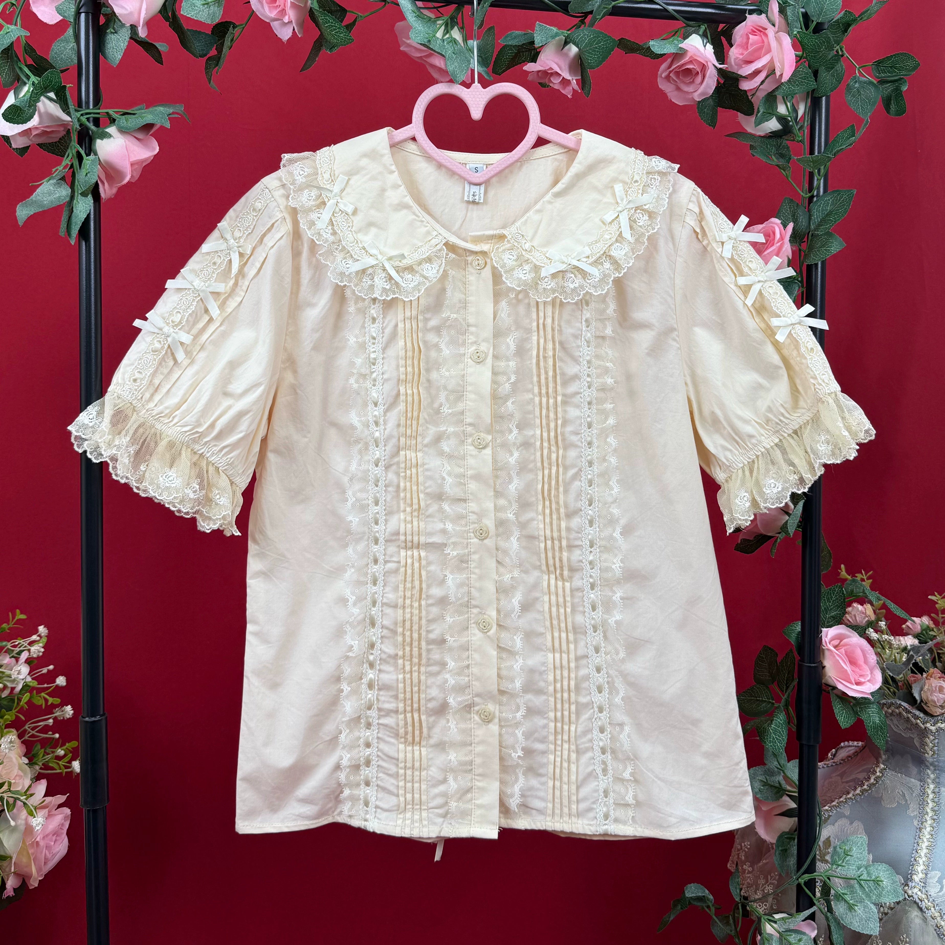 DMFS Lolita - Lanxin Shirt - Cotton Sweet Lolita Lace Blouse Apricot (the actual color is more yellow) S