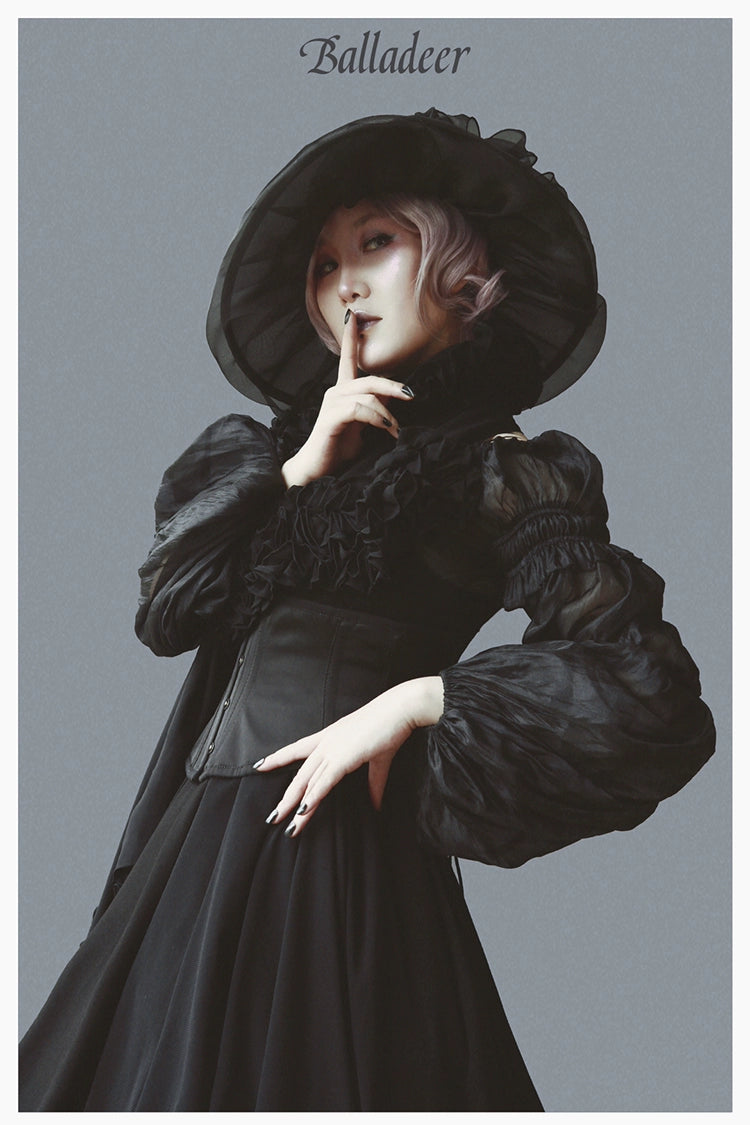 Balladeer~Classic Lolita Shirt Puff Sleeves Open Shoulder Blouse 36010:511646
