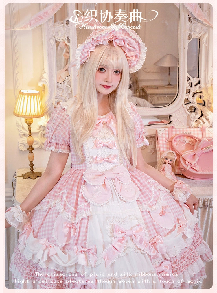 Mademoiselle Pearl - Heart Woven Concerto - IP Collab Sweet Lolita OP Dress, Bow Accents