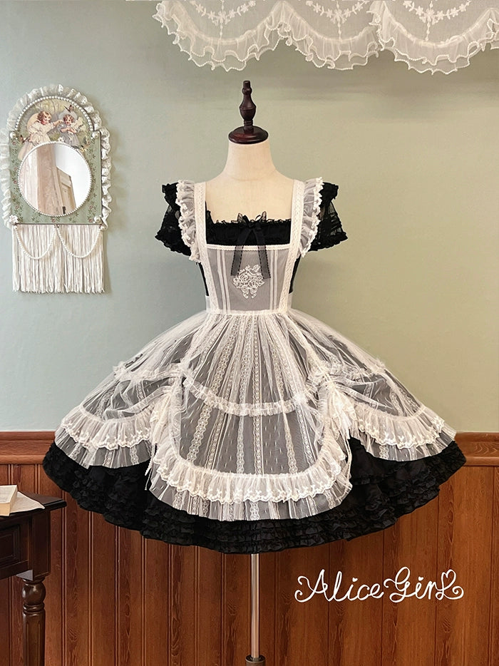 Alice Girl~Elegant Lolita Embroidered Apron with Adjustable Strap 42988:761106
