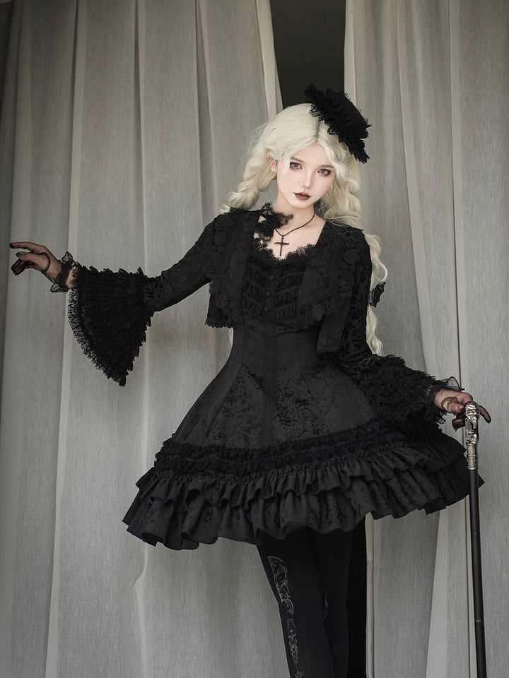 MILU ORIG - Six-Panel Gothic Lolita JSK Dress, Tiered Ruffles