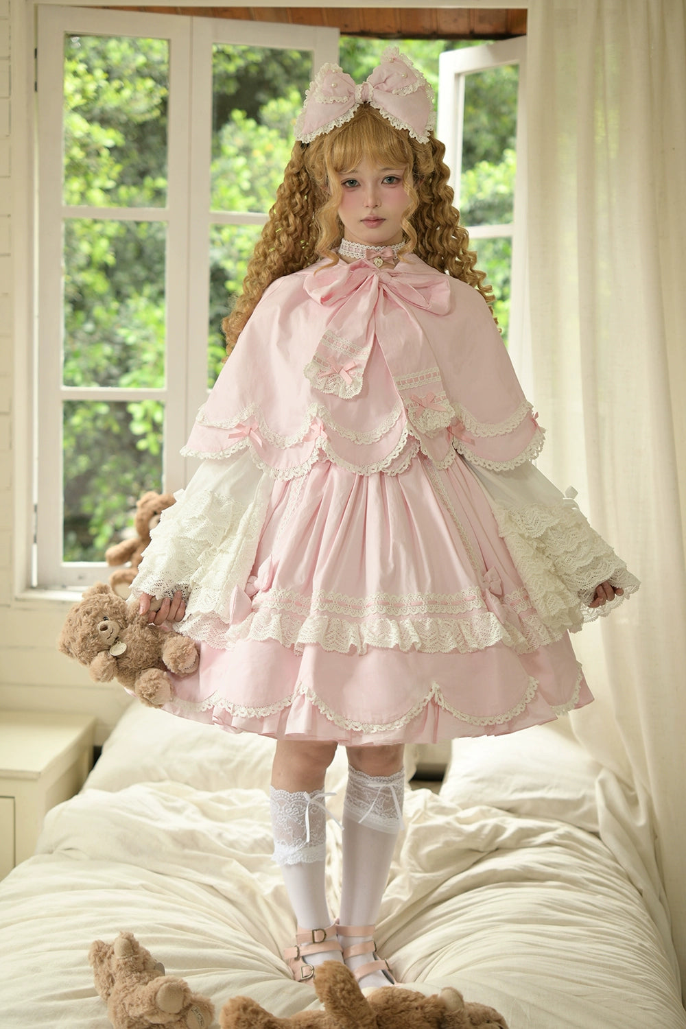 Vintage Petal Rabbit - Pure Cotton Kawaii Lolita Cape With Rabbit Ear Hood 43138:767108