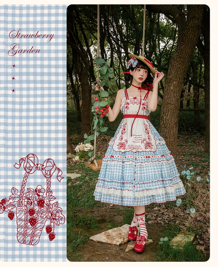 Flower and Pearl Box - Strawberry Basket - Country Lolita Dress Plaid Summer Spring Dress