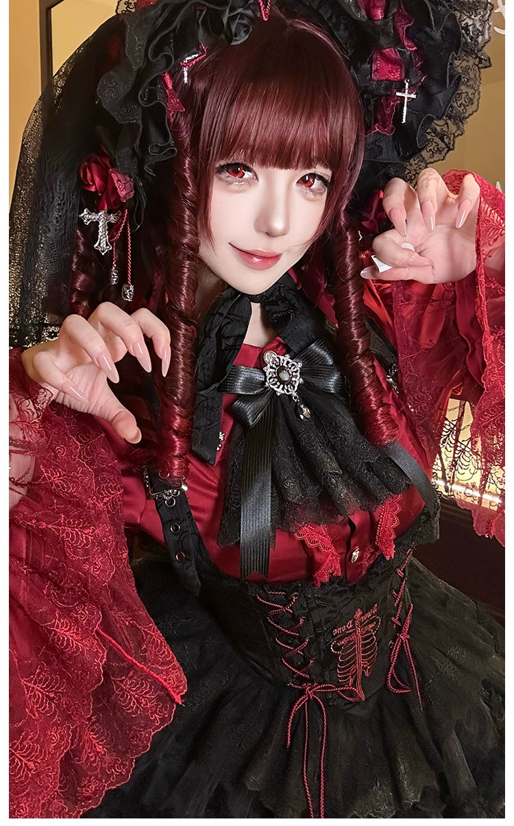 Dark Fog Feast - Gothic Lolita Bust-support Strap Dress, Lace & Cross 45256:842520
