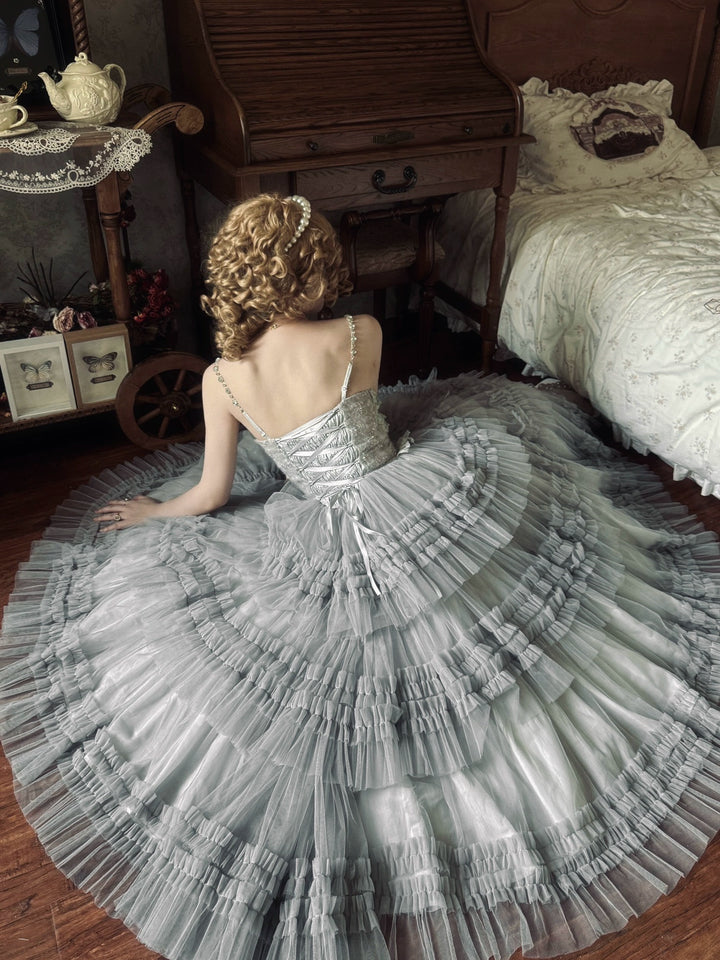 Sara Bell~Hailey~Elegant Lolita JSK Dress with Large Tiered Voile Hem