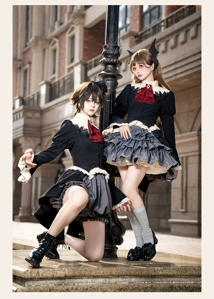 With PUJI~Night Feast~Gothic Lolita Suit Ouji Lolita Tailcoat Tiered Skirt Shorts