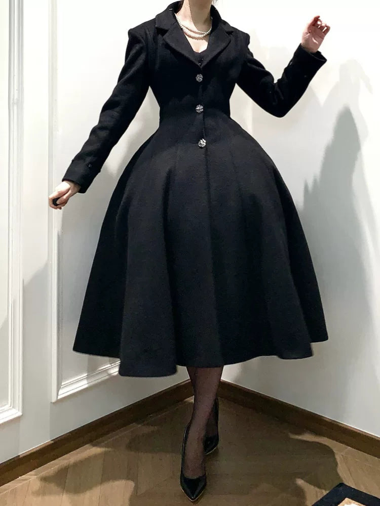 Black Mamba - Winter Elegant Lolita Coat, Detachable Fur Collar