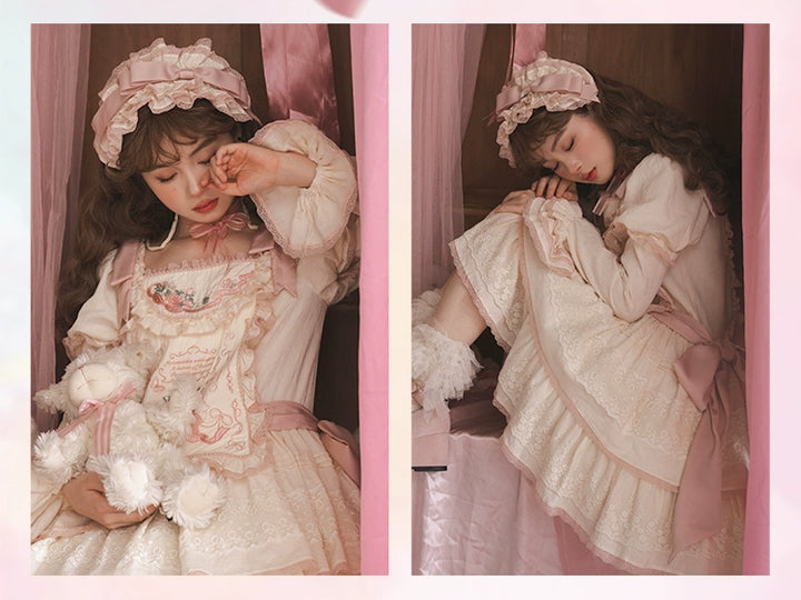Mewroco~Flower Letter~Sweet Lolita OP Dress Doll Sense Embroidered Dress XS Ivory OP + KC 29112:395586